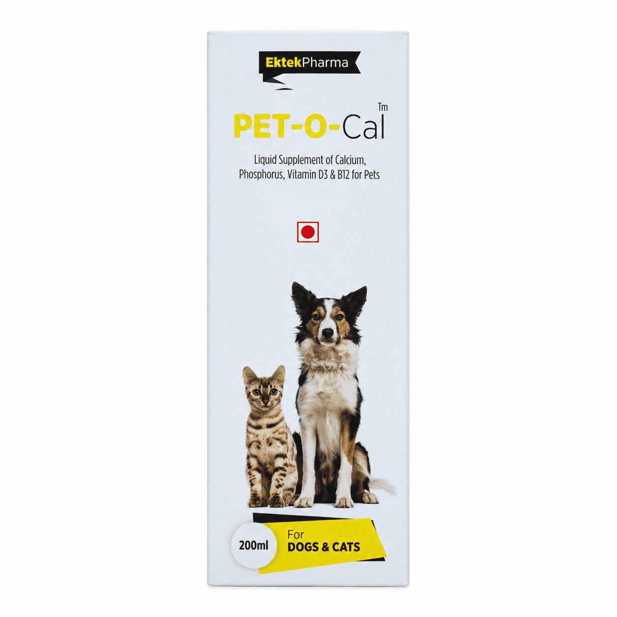 Ektek Pharma Pet-O-Cal Calcium, Phosphorus, Vitamin D3 & B12 Supplement for Dogs & Cats – 200ml