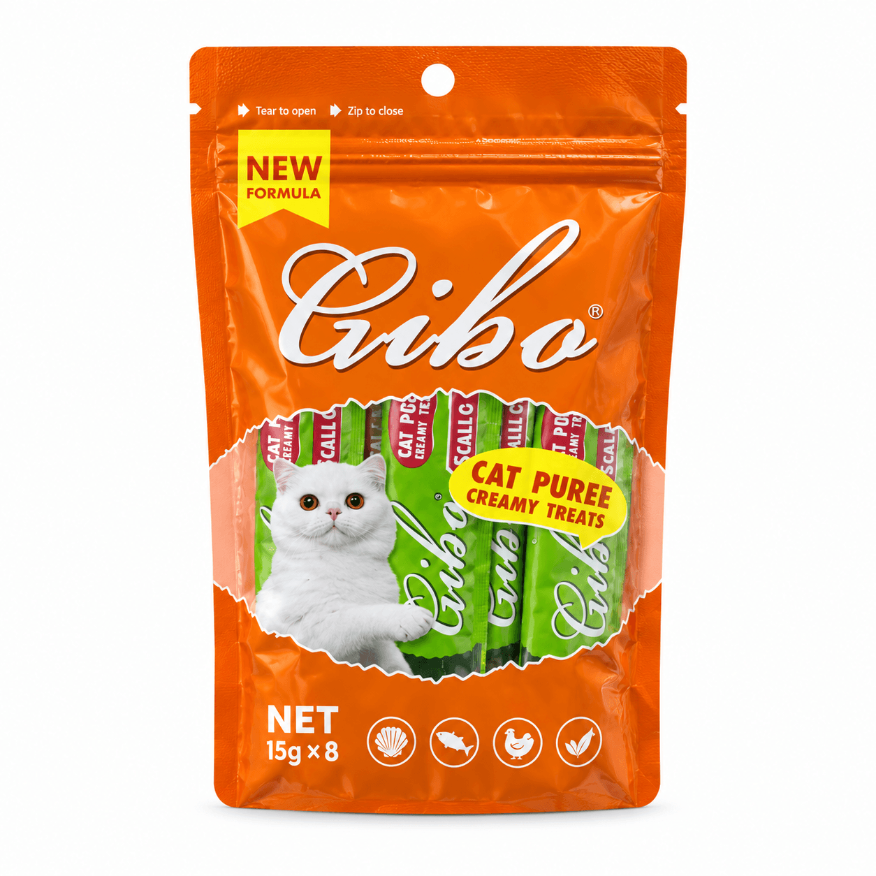 GIBO Cat Puree Creamy Treats – Scallop Flavor, 15g × 8 view 2