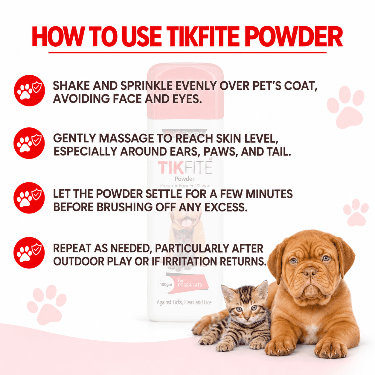Ektek Pharma TikFite Propoxur 1% Tick, Flea & Lice Dusting Powder for Dogs & Cats – 100g view 4