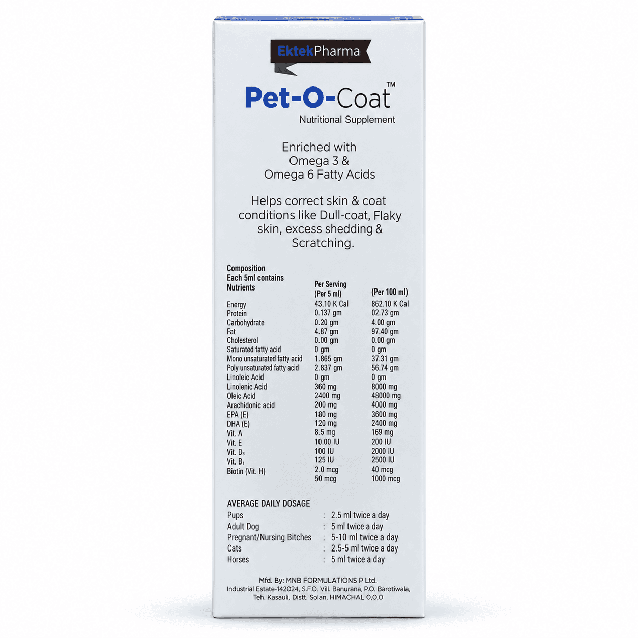 Ektek Pharma Pet-O-Coat Omega 3 & 6 Nutritional Supplement for Dogs & Cats – 200ml view 3