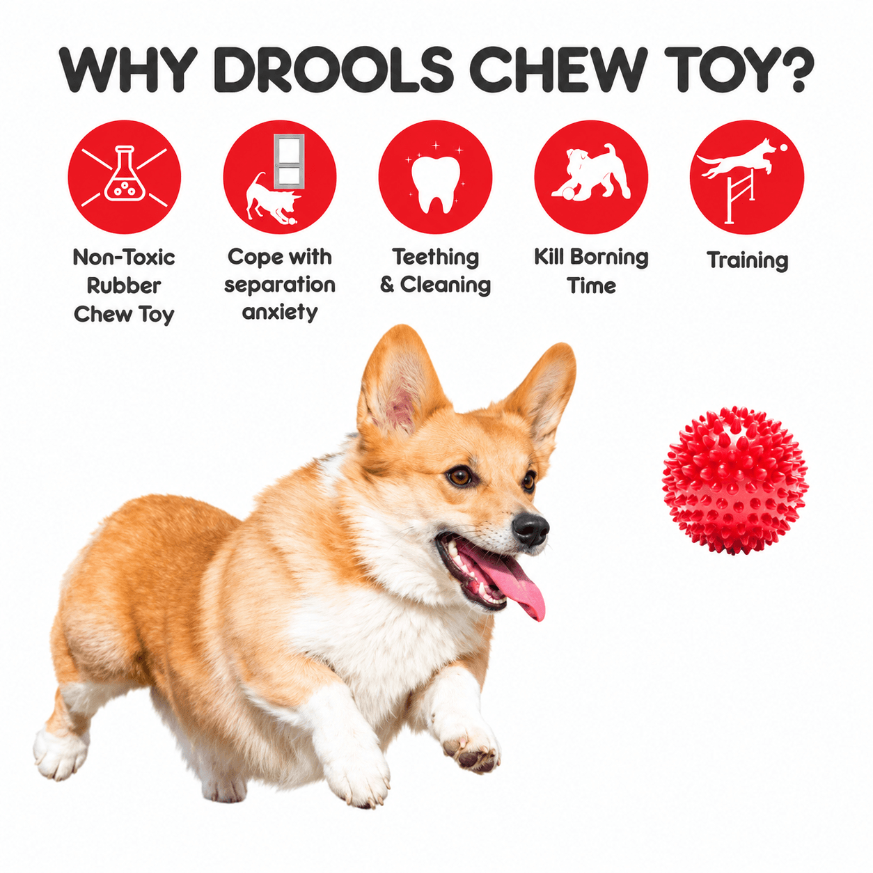 Drools Spike Ball Rubber Dog Toy – 3 Inch (Red) view 2