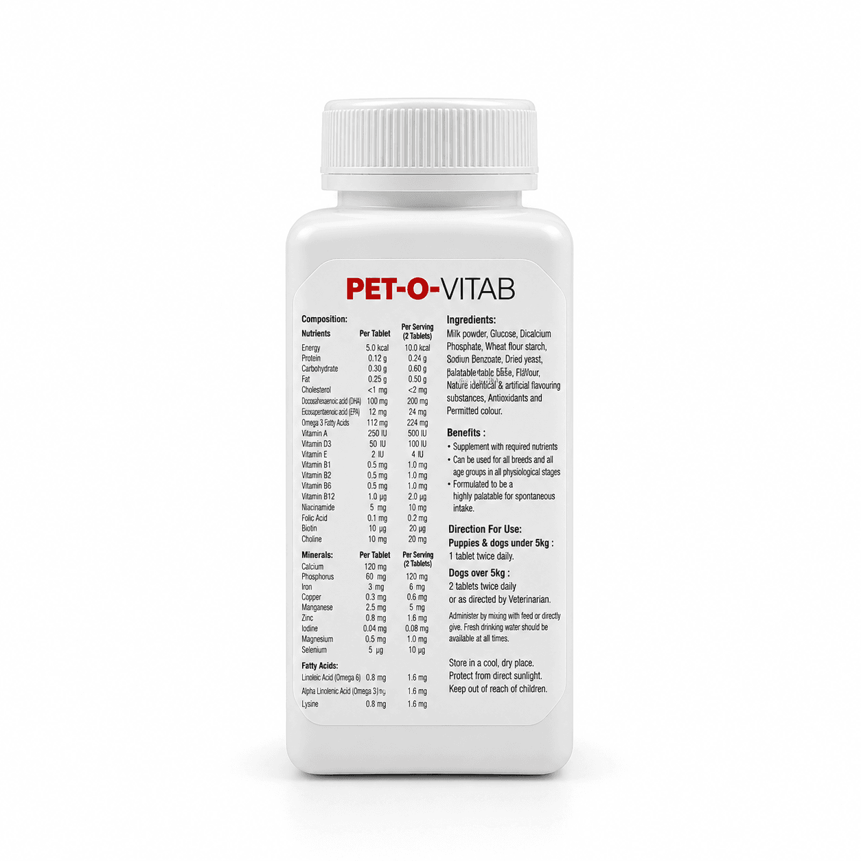Ektek Pharma Pet-O-Vitab Multivitamin with DHA & Omega 3/6 for Dogs & Cats – 60 Tablets view 2