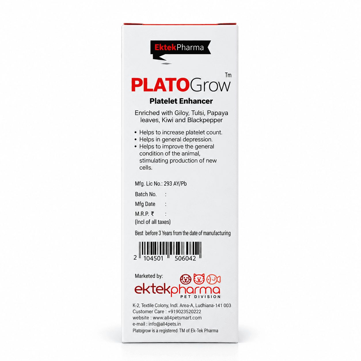 Ektek Pharma PlatoGrow Herbal Supplement for Dogs & Cats – 200ml view 3