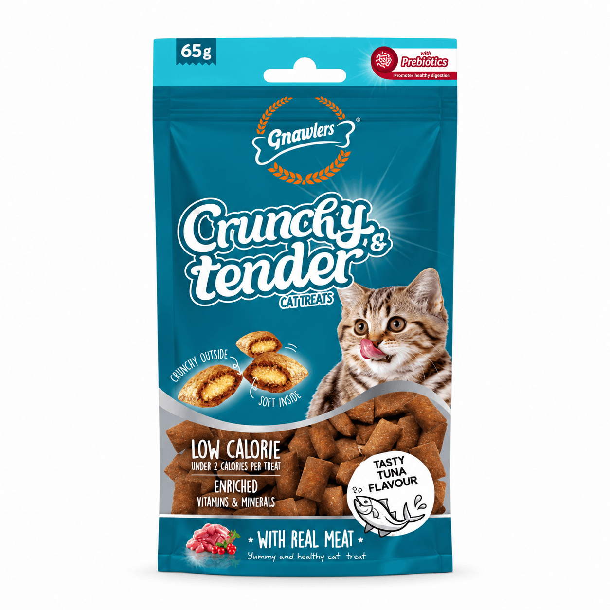 Gnawlers Crunchy & Tender Tasty Tuna Flavour Cat Treats 65g