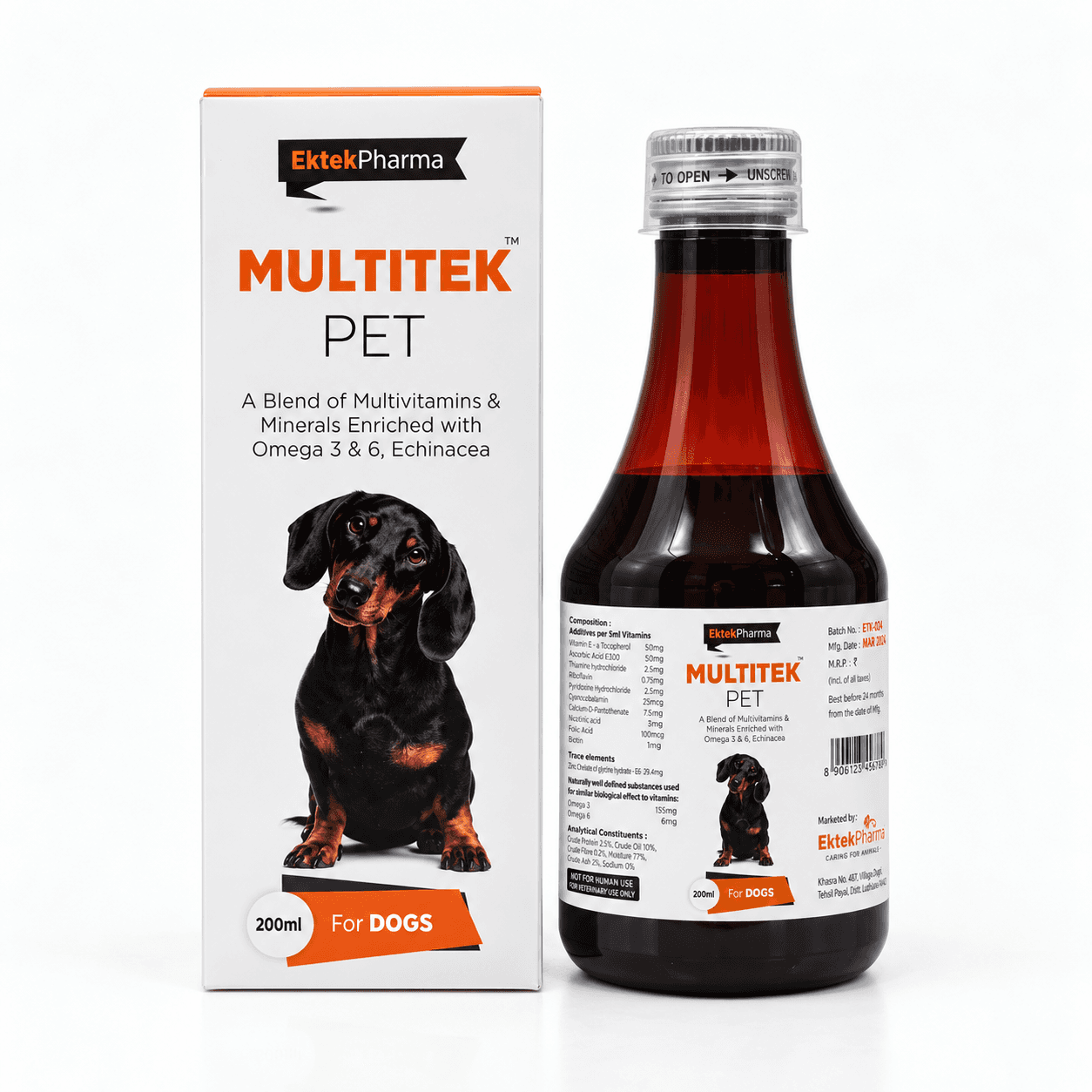 Ektek Pharma Multitek Pet Multivitamin & Mineral Supplement with Omega 3 & 6 for Dogs – 200ml view 2