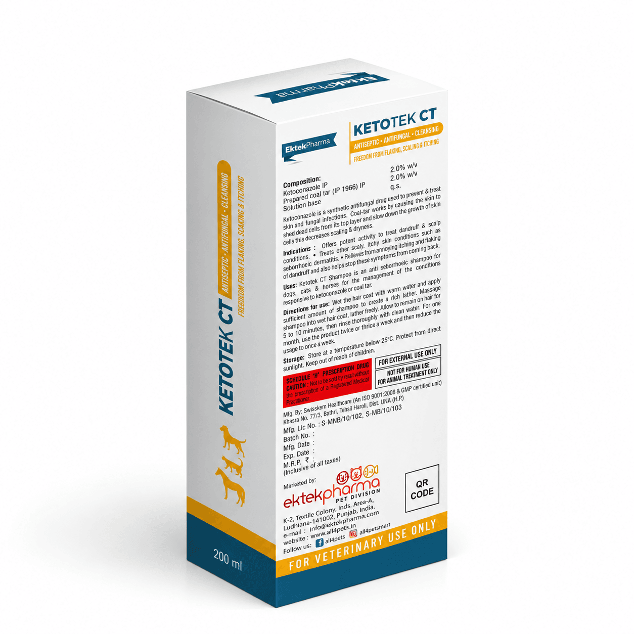 Ektek Pharma Ketotek CT Ketoconazole & Coal Tar Veterinary Shampoo for Dogs, and  Cats  – 200ml view 3