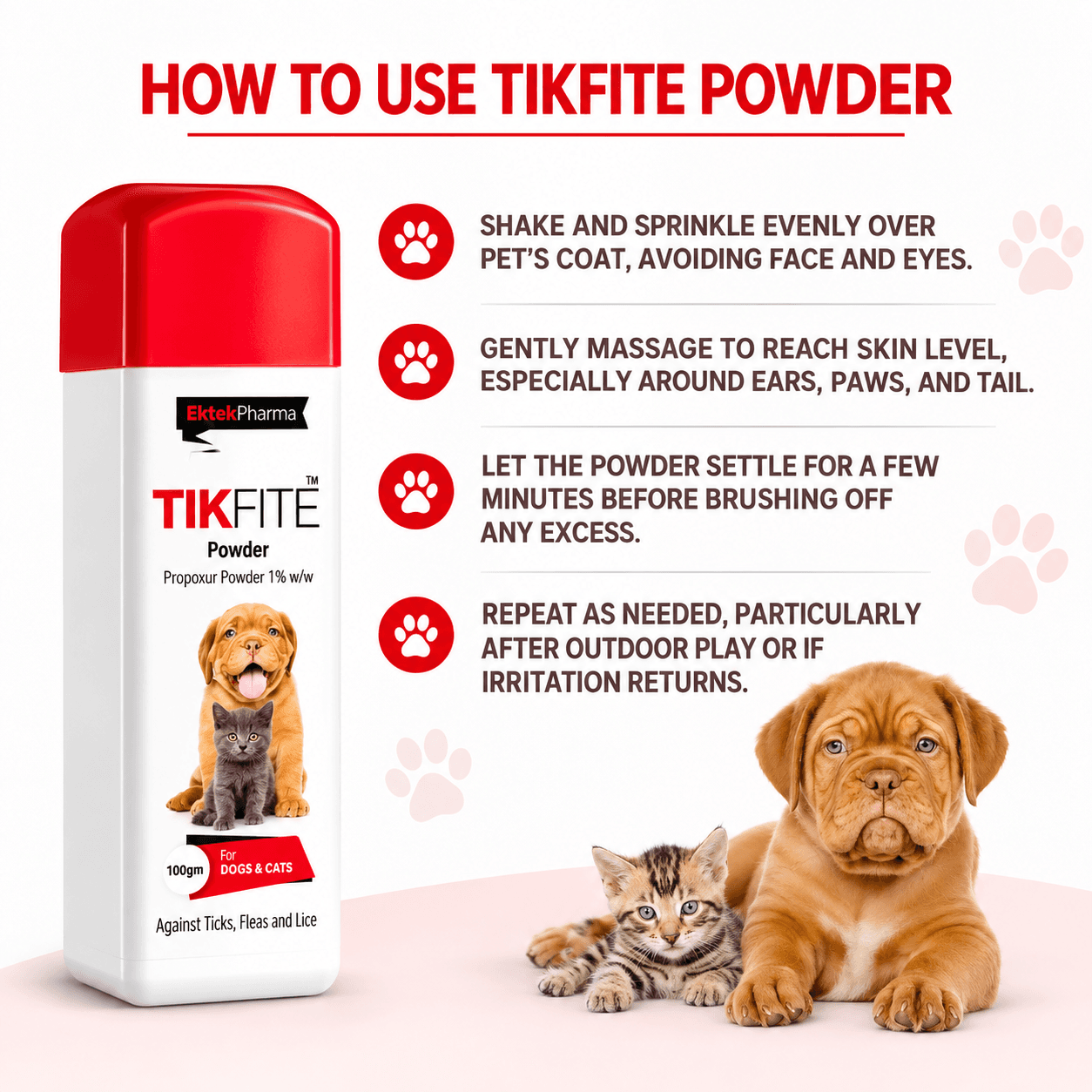 Ektek Pharma TikFite Propoxur 1% Tick, Flea & Lice Dusting Powder for Dogs & Cats – 100g view 3