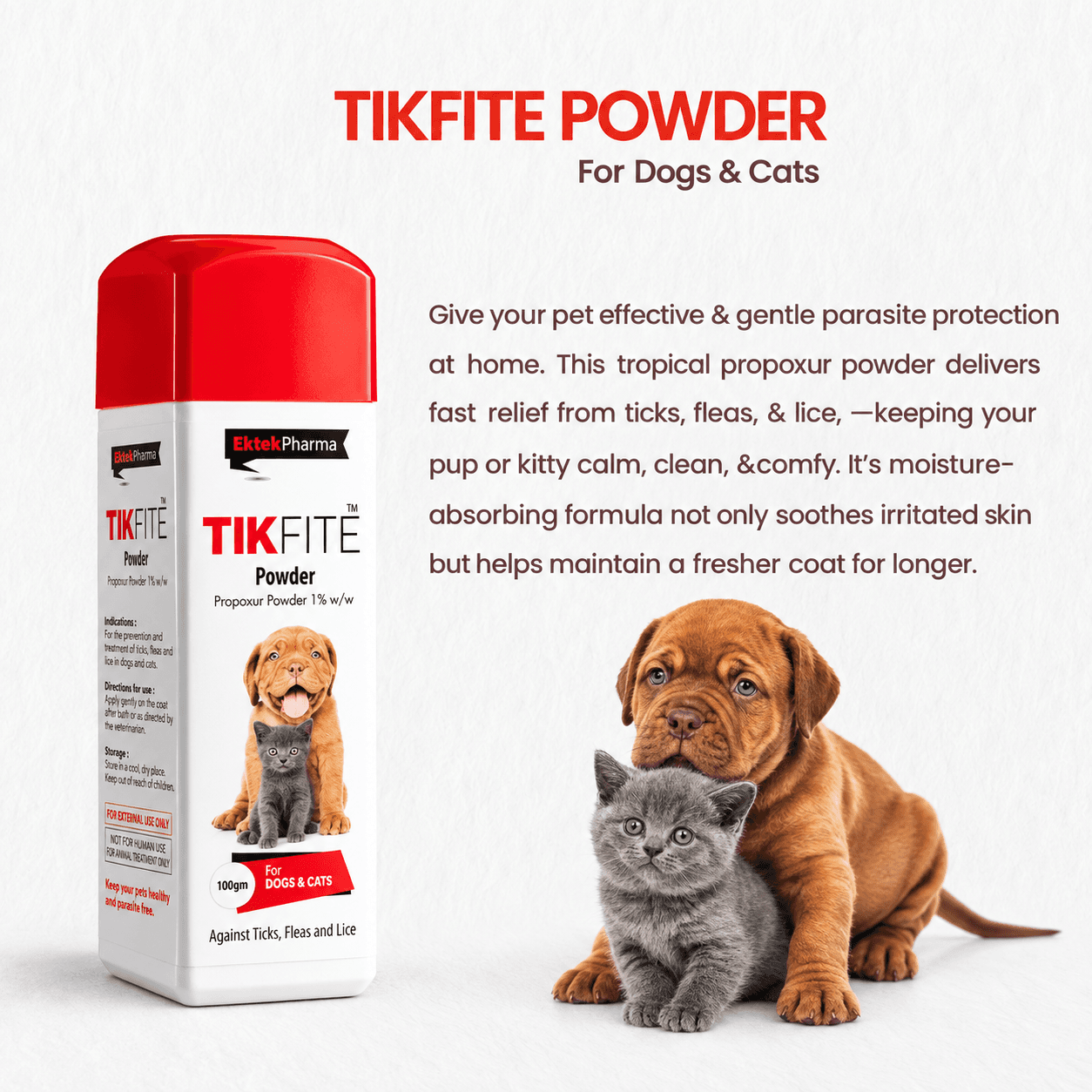 Ektek Pharma TikFite Propoxur 1% Tick, Flea & Lice Dusting Powder for Dogs & Cats – 100g view 2