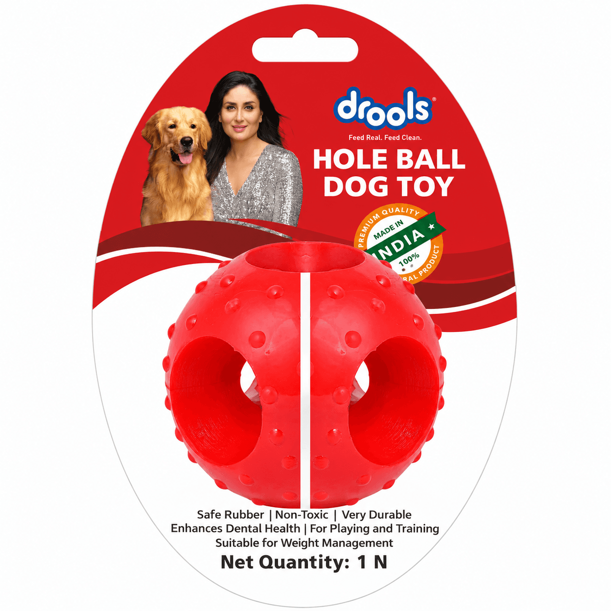 Drools Hole Ball Rubber Dog Toy – Red