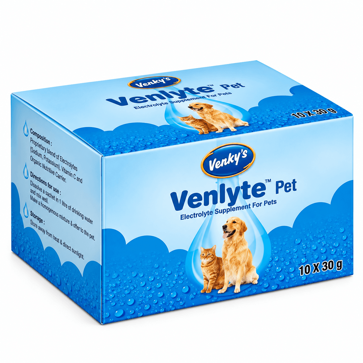 Venky’s (Venworld) Venlyte Pet Electrolyte Supplement for Dogs & Cats, 10 × 30 g