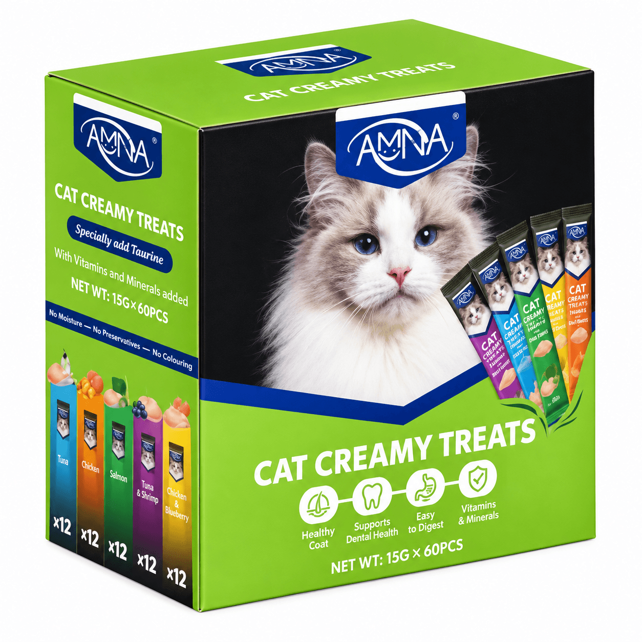 AMNA Chicken & Cat Grass Cat Creamy Treats, 15g × 60 pcs