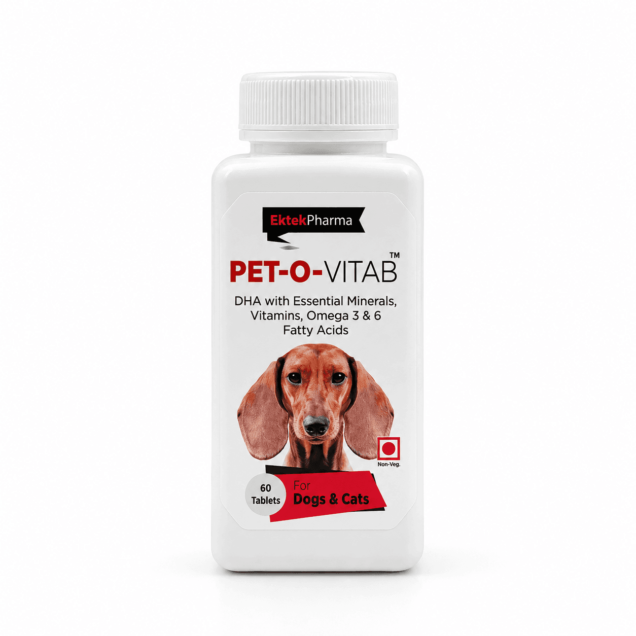 Ektek Pharma Pet-O-Vitab Multivitamin with DHA & Omega 3/6 for Dogs & Cats – 60 Tablets