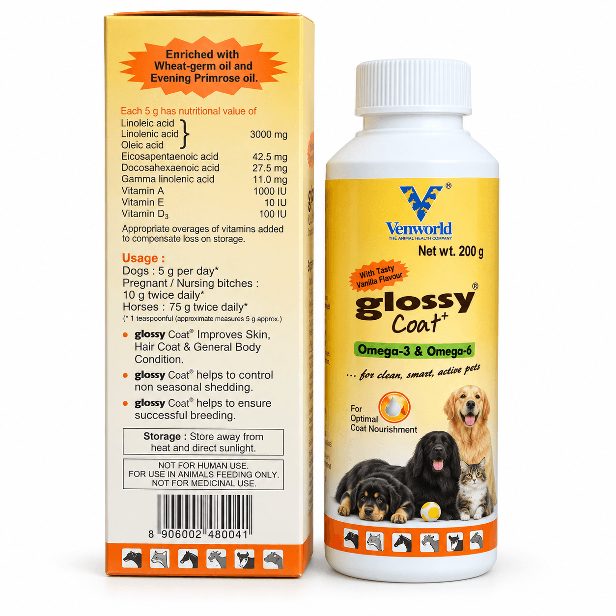 Venworld Glossy Coat Omega 3 & 6 Skin & Coat Supplement for Dogs & Cats 200 g view 2
