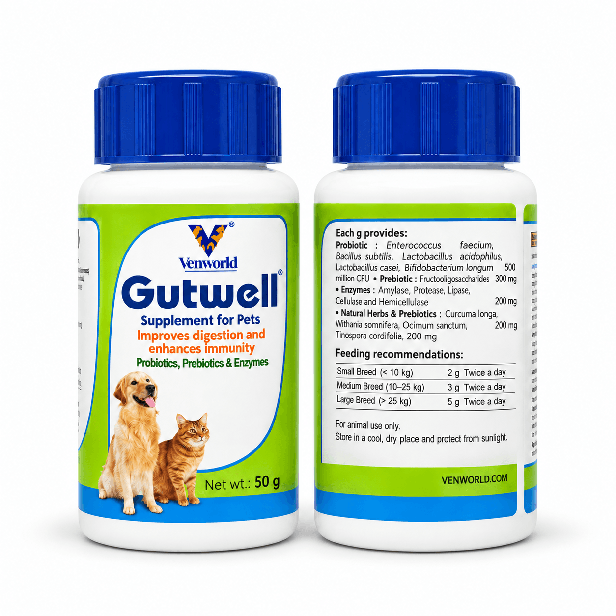 Venworld Gutwell Probiotics, Prebiotics & Enzymes Supplement for Dogs & Cats 50 g view 2