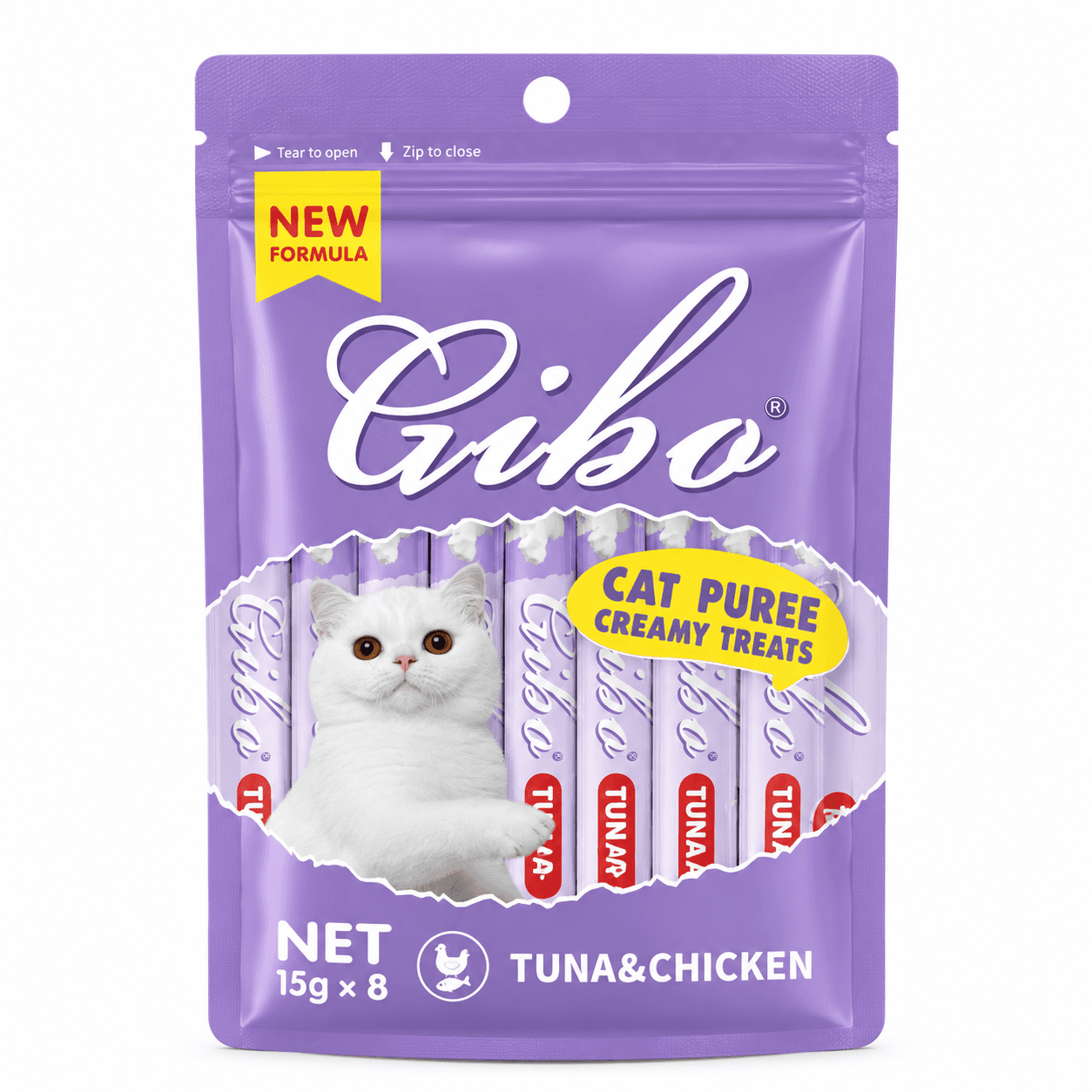 GIBO Tuna & Chicken Cat Puree Creamy Treats 15g × 8