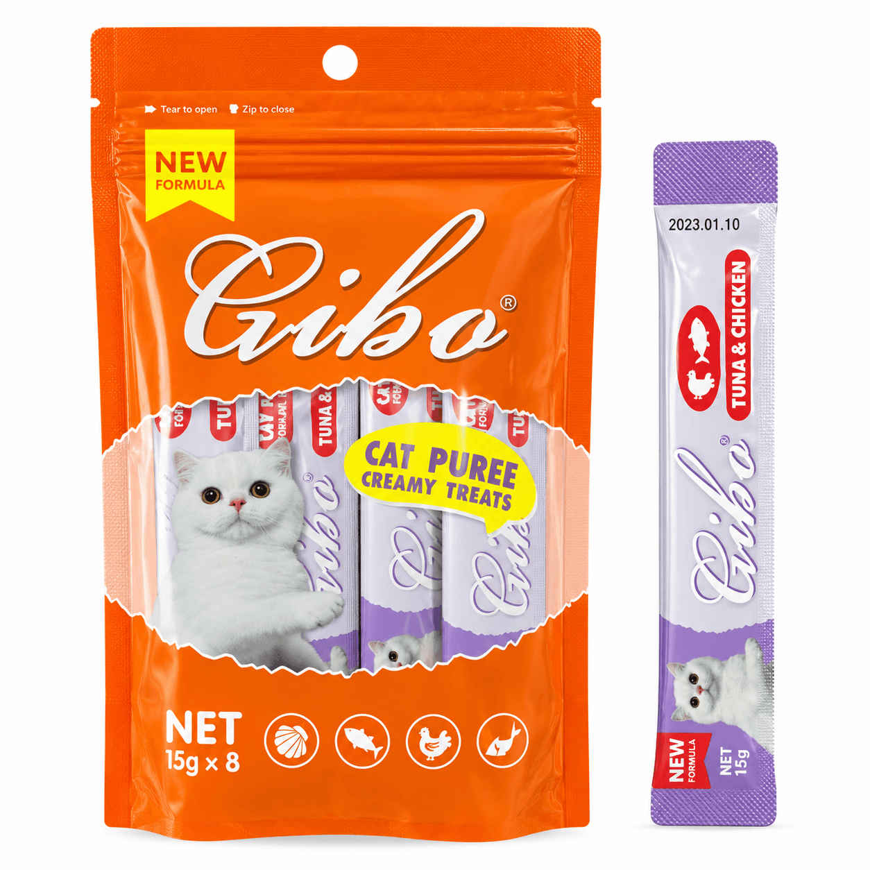 GIBO Tuna & Chicken Cat Puree Creamy Treats 15g × 8 view 2
