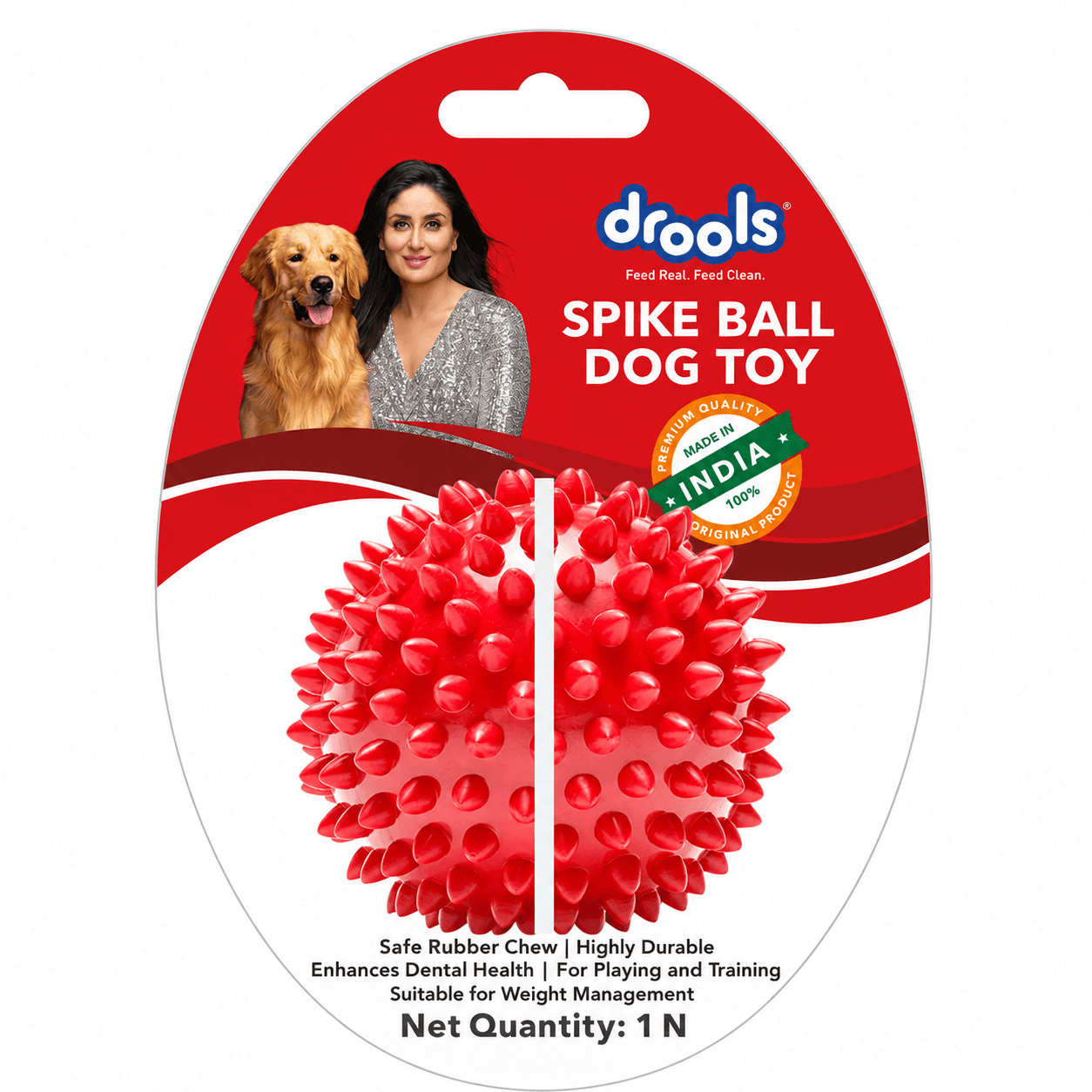 Drools Spike Ball Rubber Dog Toy – 3 Inch (Red)