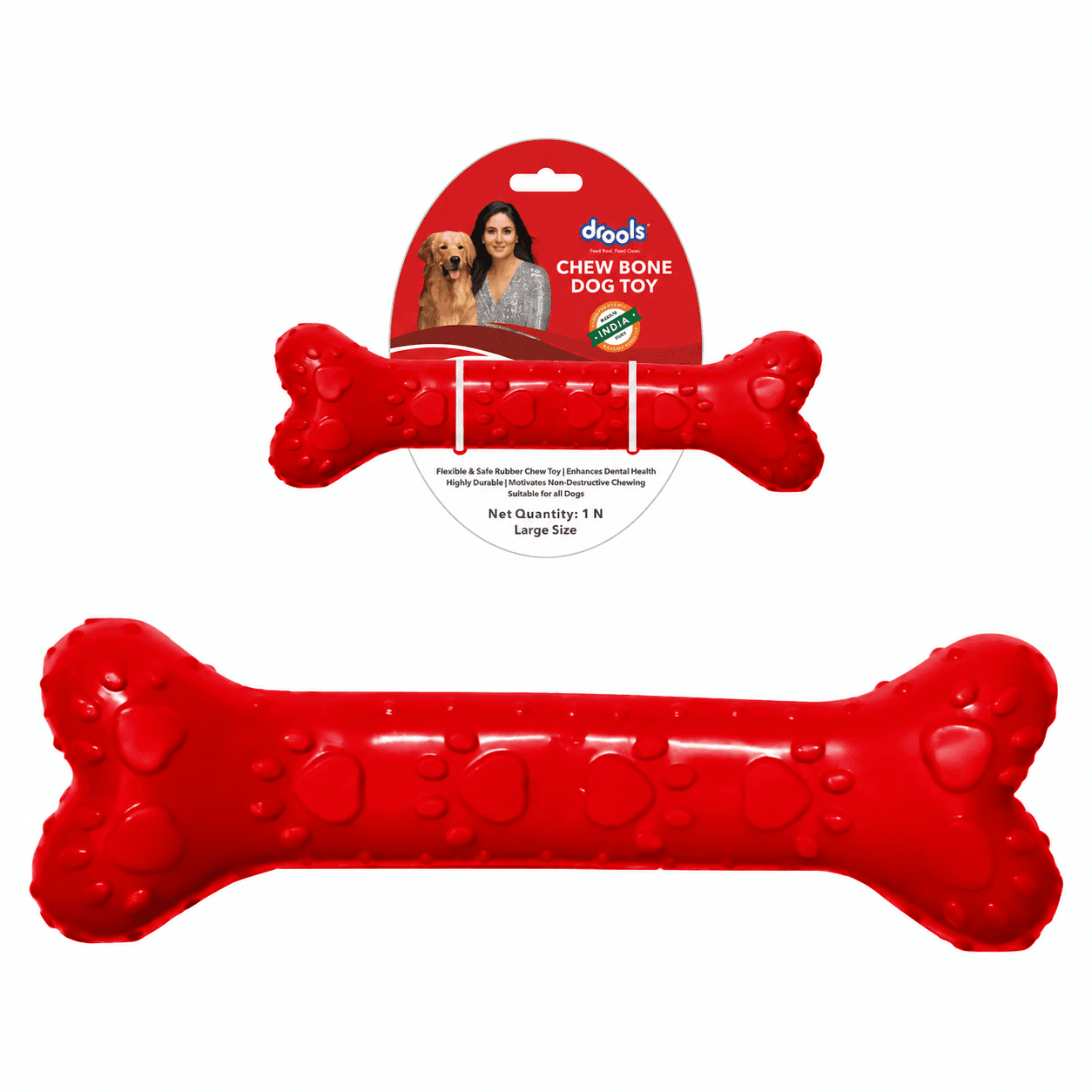 Drools Chew Bone Rubber Dog Toy – Large (Red)