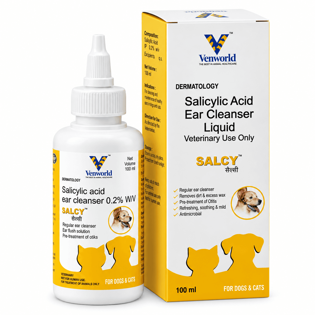 Venworld Salcy Salicylic Acid 0.2% Ear Cleanser for Dogs & Cats – 100ml
