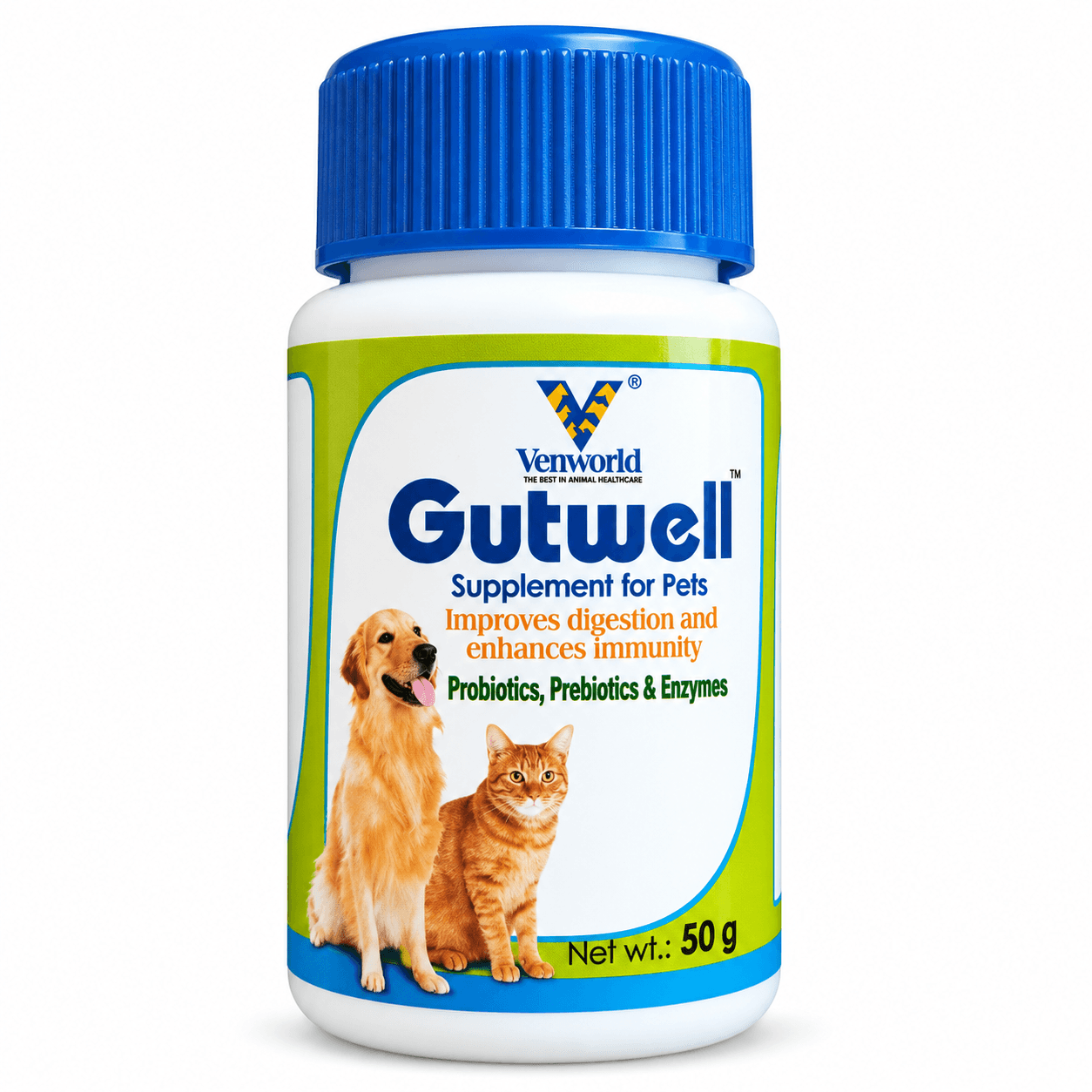 Venworld Gutwell Probiotics, Prebiotics & Enzymes Supplement for Dogs & Cats 50 g