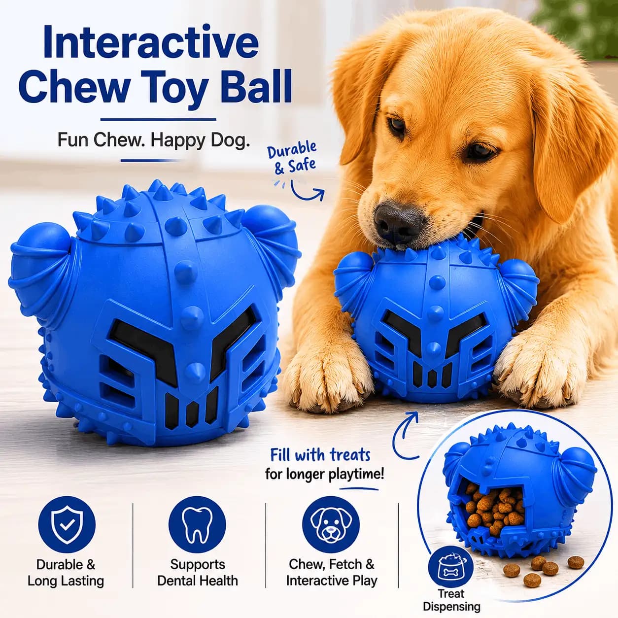 Interactive Rubber Treat Dispensing Dog Chew Toy Ball