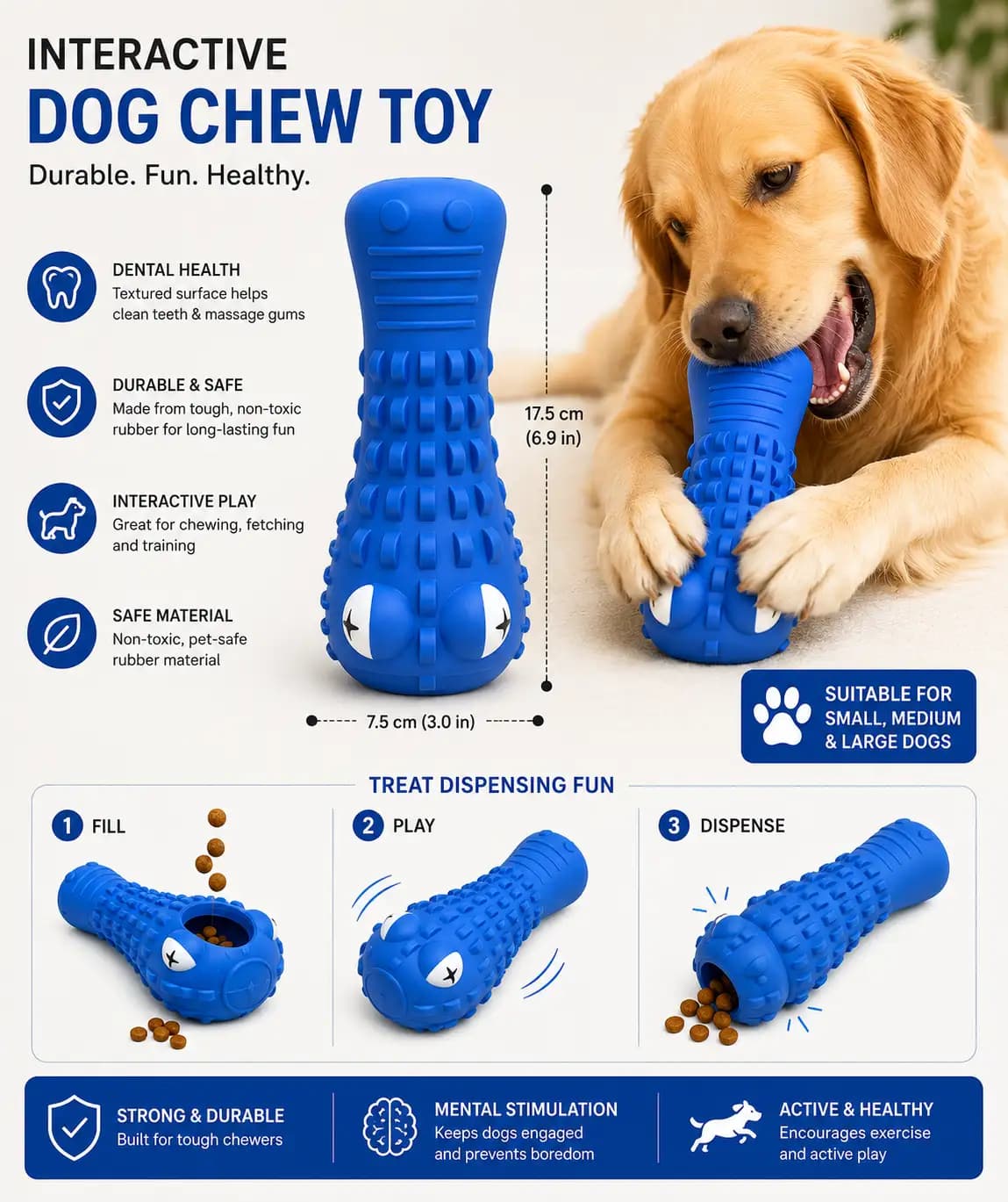 Interactive Rubber Dog Chew Toy – Durable Dental Cleaning Toy for Dogs
